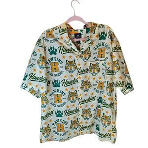 H & M Netflix Stranger Things Hawkins High Shirt Men's L Short Sleeve Button Up